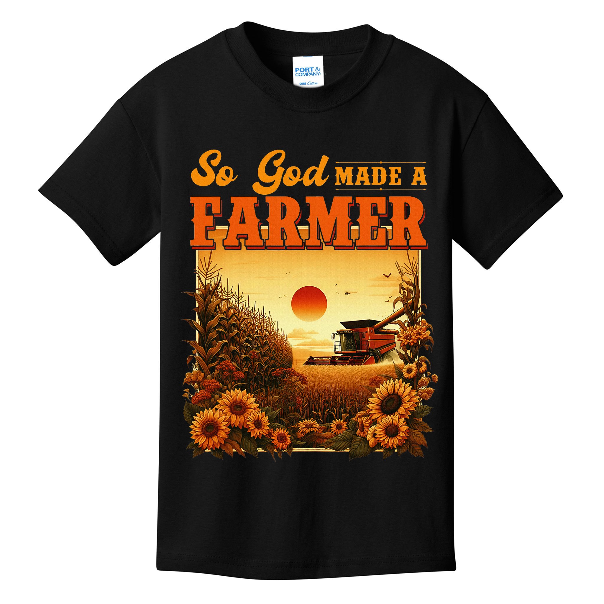 So God Made A Farmer Farm Life Christian Vintage Sunflower Kids T-Shirt