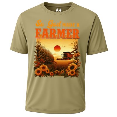 So God Made A Farmer Farm Life Christian Vintage Sunflower Cooling Performance Crew T-Shirt