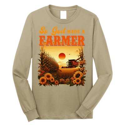 So God Made A Farmer Farm Life Christian Vintage Sunflower Long Sleeve Shirt
