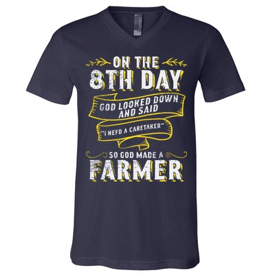 So God Made A Farmer Farming Agriculture V-Neck T-Shirt