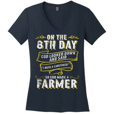 So God Made A Farmer Farming Agriculture Women's V-Neck T-Shirt
