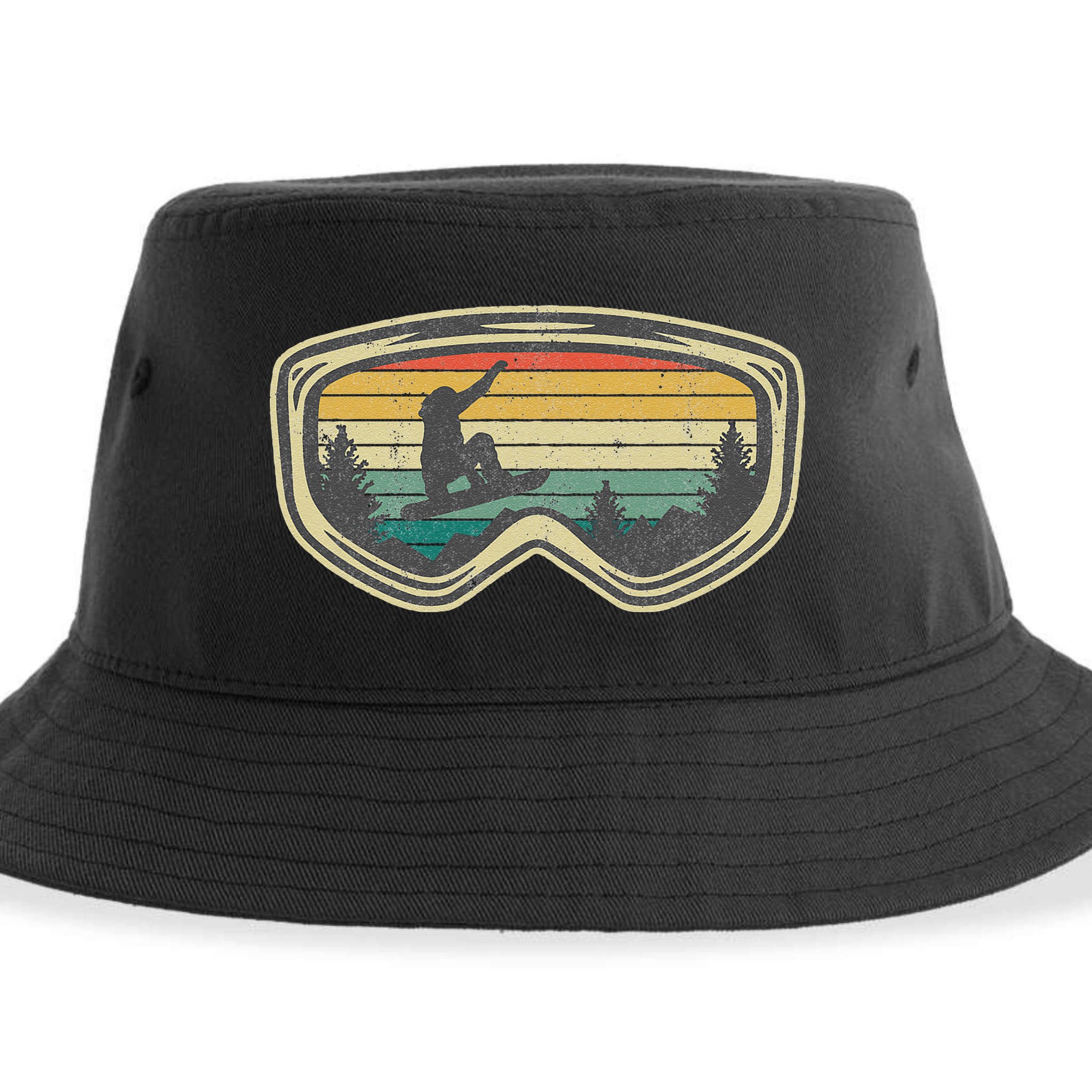 Snowboard Goggles Mountain Snowboarding Retro Vacation  Sustainable Bucket Hat