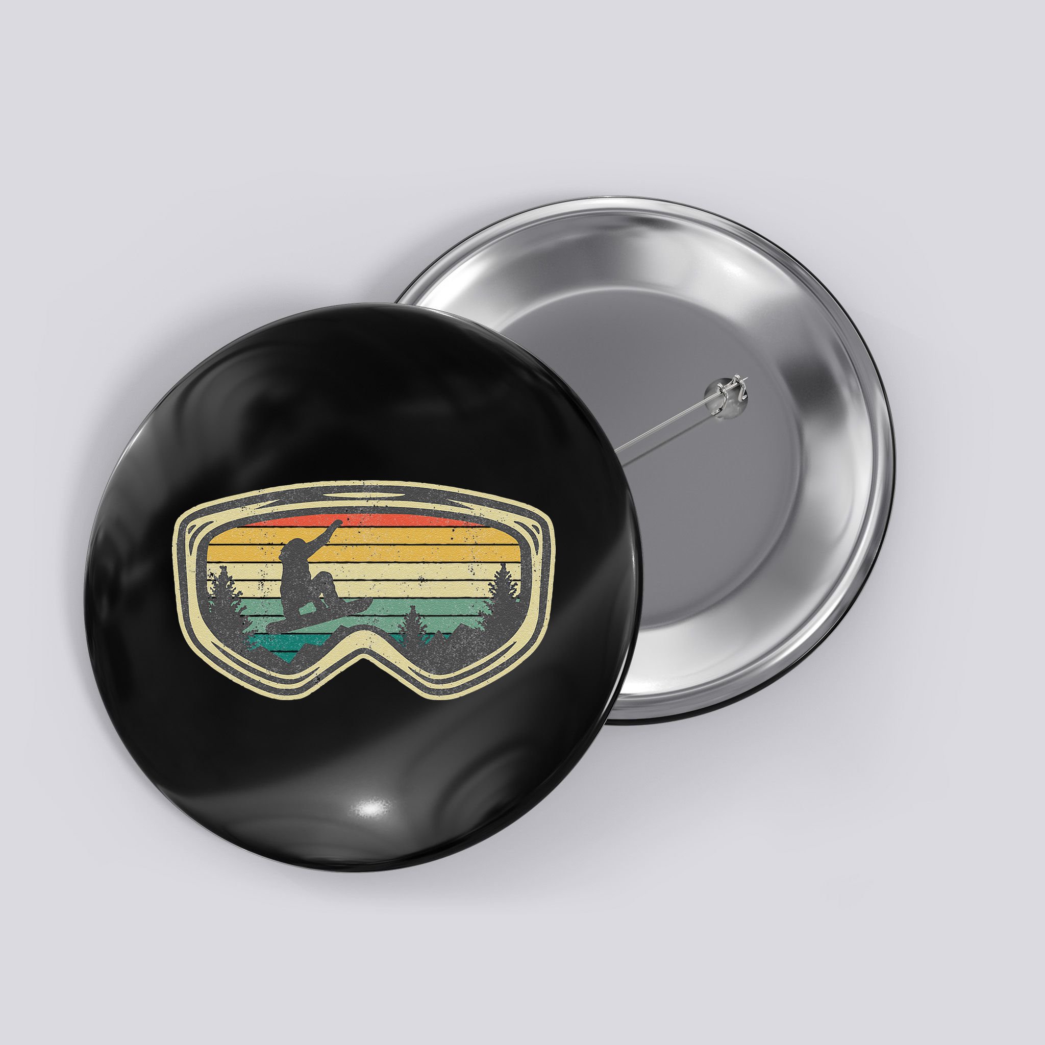Snowboard Goggles Mountain Snowboarding Retro Vacation  Button