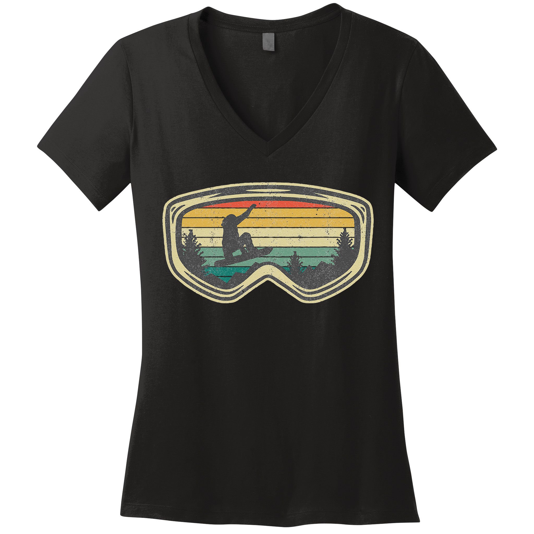 Snowboard Goggles Mountain Snowboarding Retro Vacation  Women's V-Neck T-Shirt
