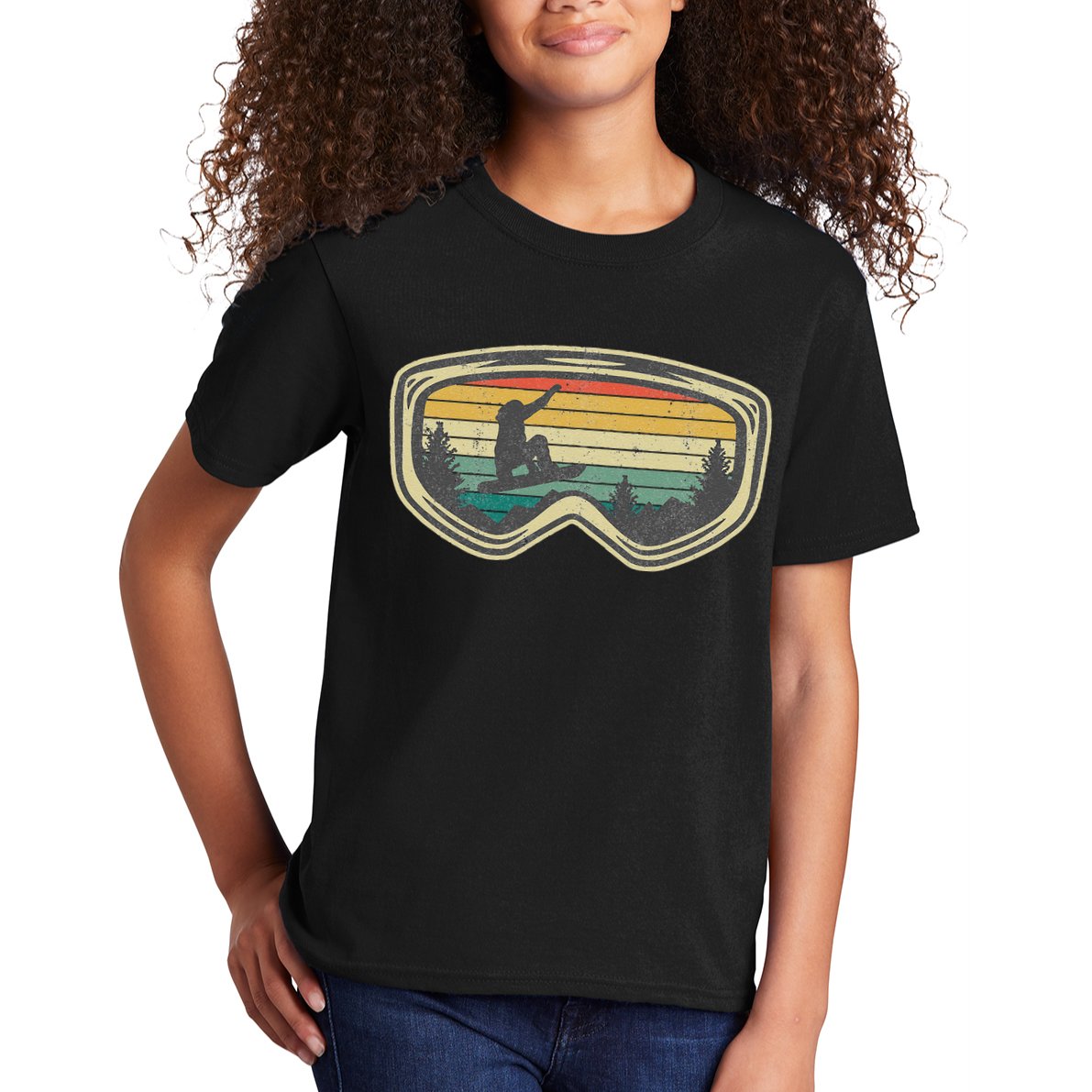 Snowboard Goggles Mountain Snowboarding Retro Vacation  Kids T-Shirt