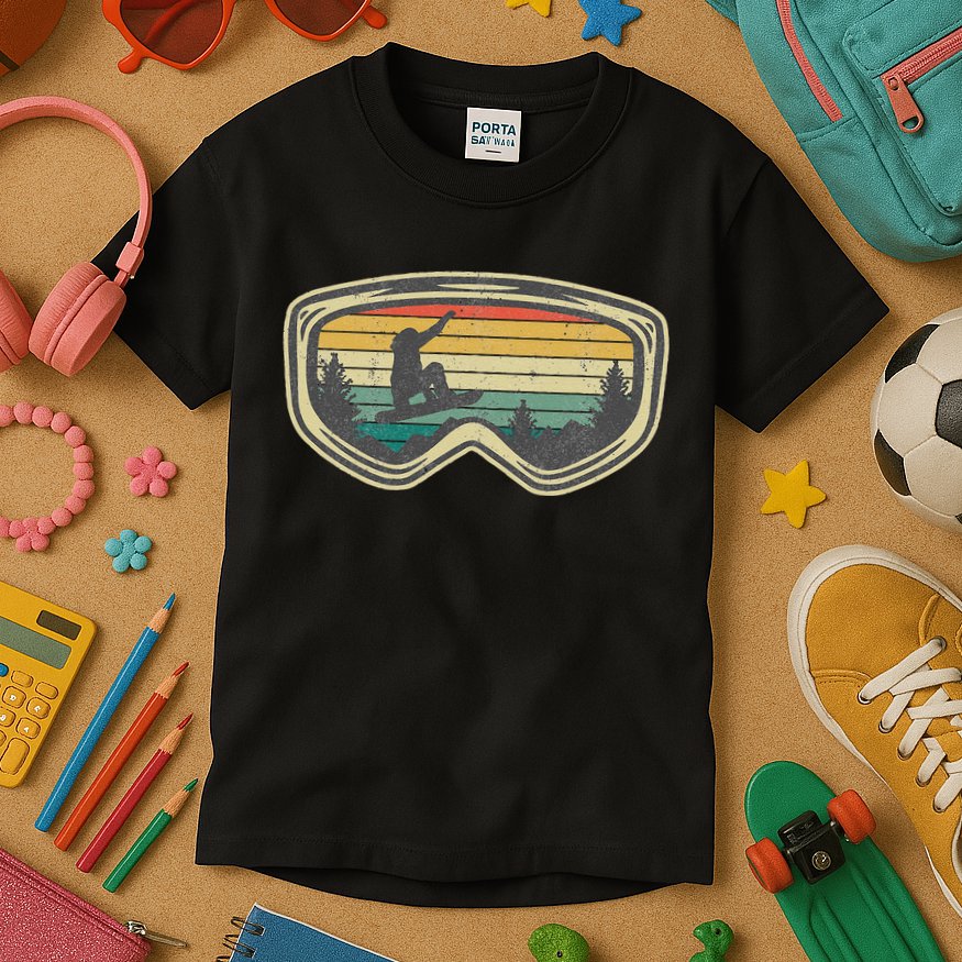 Snowboard Goggles Mountain Snowboarding Retro Vacation  Kids T-Shirt