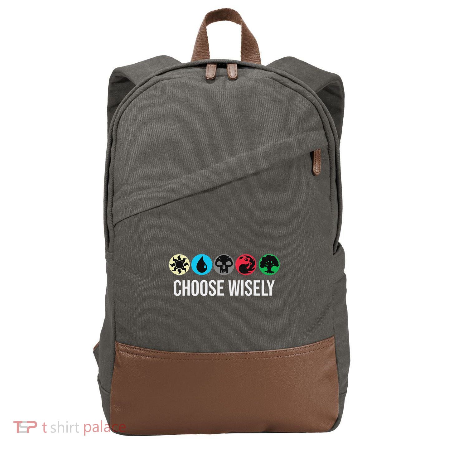 Symbols Gathering Magic Choose Wisely Blue Red Green Cotton Canvas Backpack