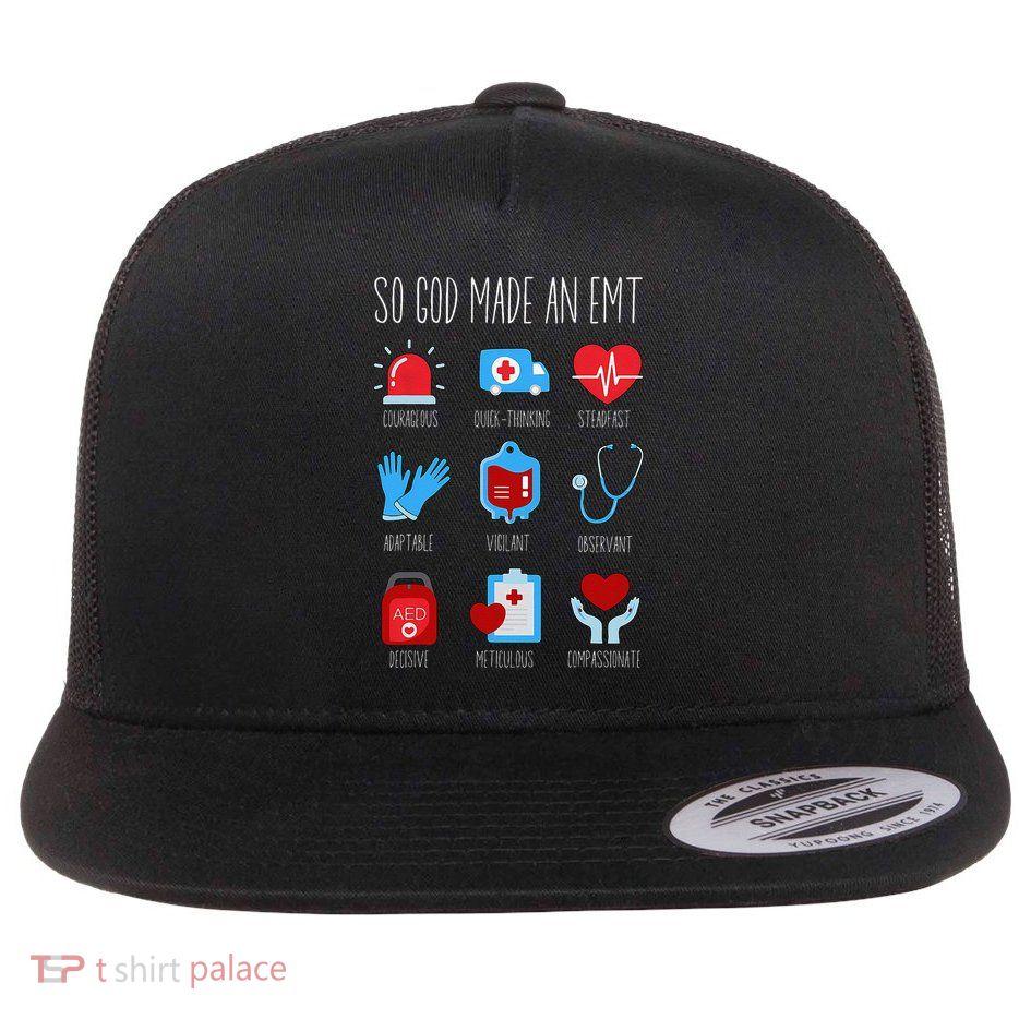 So God Made A EMT Emergency Medical Technician Christian Flat Bill Trucker Hat