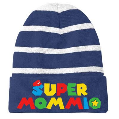 Super Gamer Mom Unleashed Celebrating Motherly Powers Striped Beanie with Solid Band