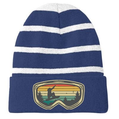 Snowboard Goggles Mountain Snowboarding Retro Vacation Gift Striped Beanie with Solid Band