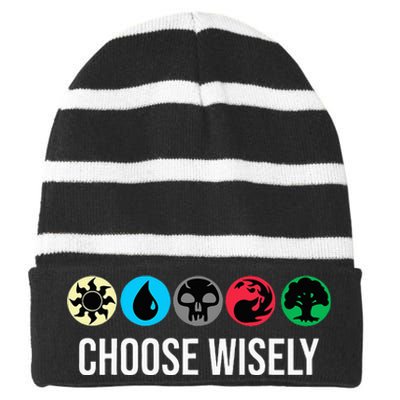 Symbols Gathering Magic Choose Wisely Blue Red Green Striped Beanie with Solid Band