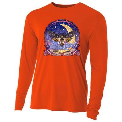 Stained Glass Moth Butterfly Moon Crest Cooling Performance Long Sleeve Crew