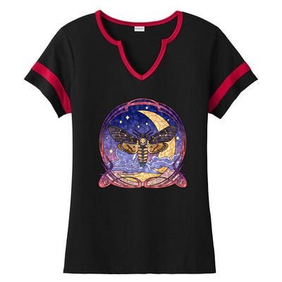 Stained Glass Moth Butterfly Moon Crest Ladies Halftime Notch Neck Tee