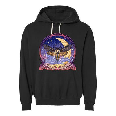 Stained Glass Moth Butterfly Moon Crest Garment-Dyed Fleece Hoodie