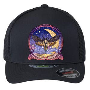 Stained Glass Moth Butterfly Moon Crest Flexfit Unipanel Trucker Cap