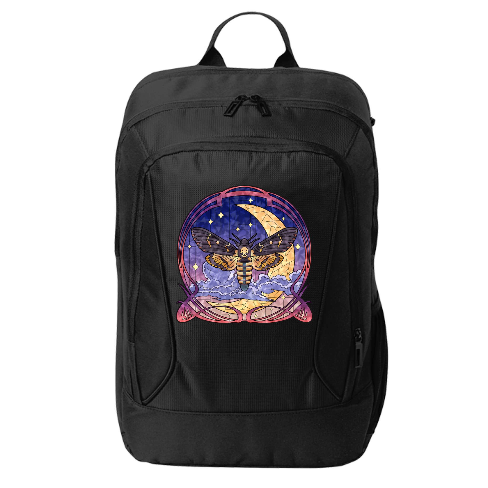 Stained Glass Moth Butterfly Moon Crest City Backpack