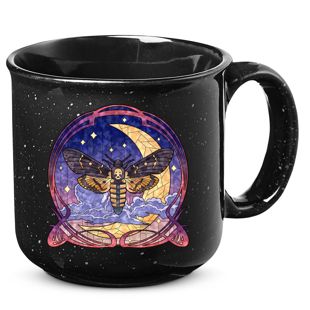 Stained Glass Moth Butterfly Moon Crest 15oz Campfire Ceramic Mug