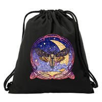 Stained Glass Moth Butterfly Moon Crest Drawstring Bag