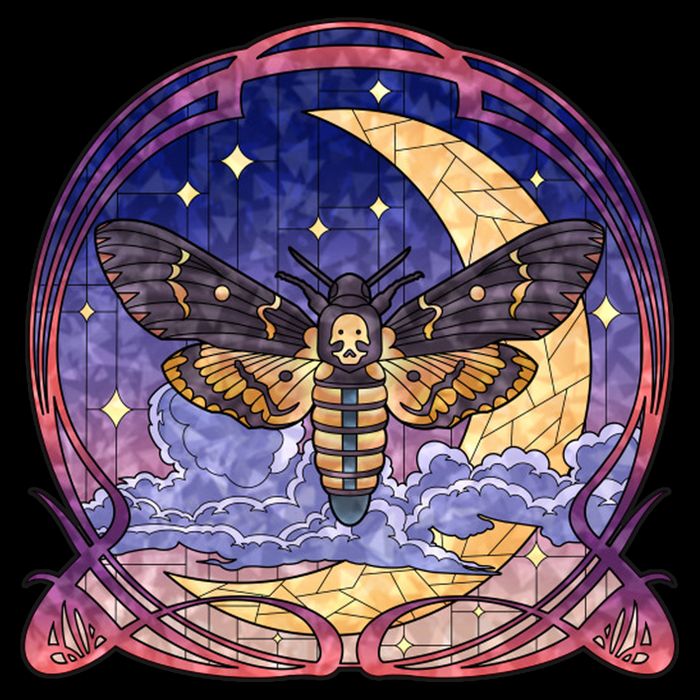Stained Glass Moth Butterfly Moon Crest Drawstring Bag