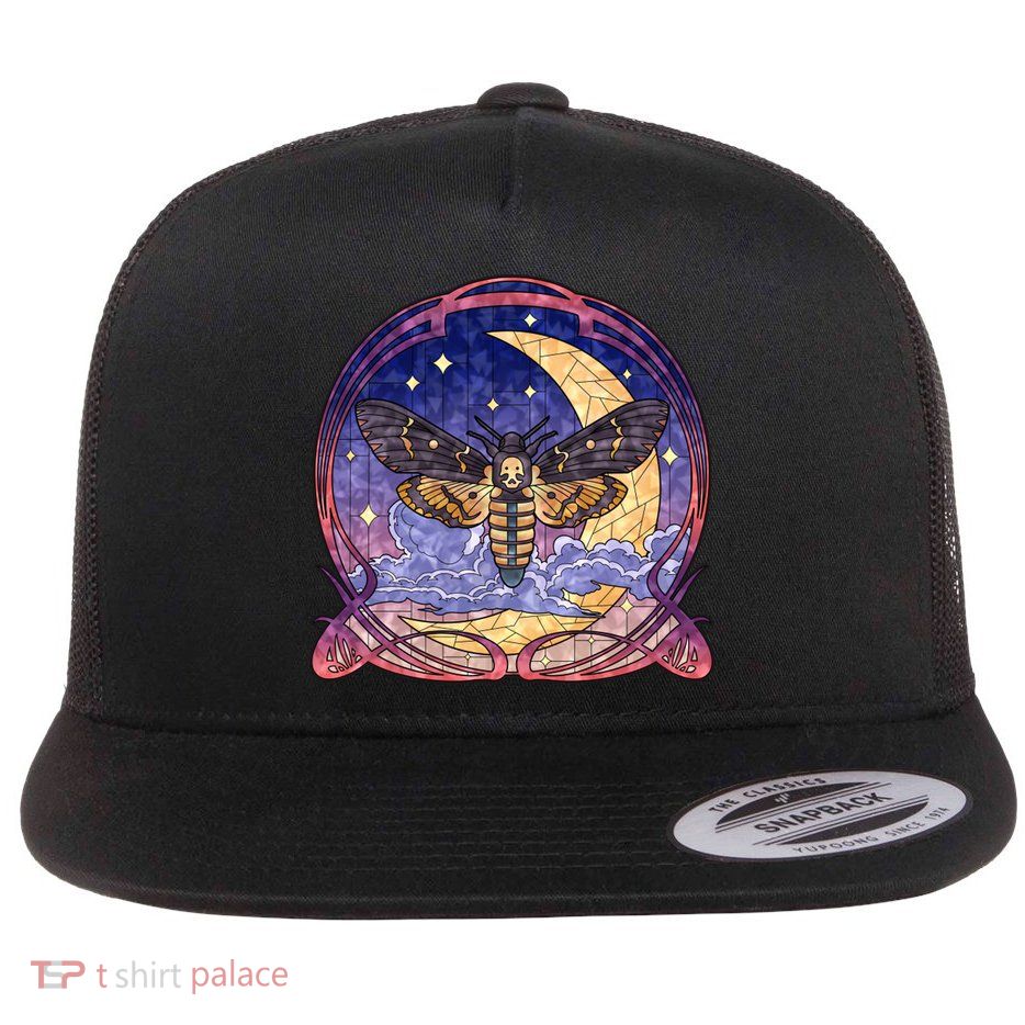 Stained Glass Moth Butterfly Moon Crest Flatbill Hat