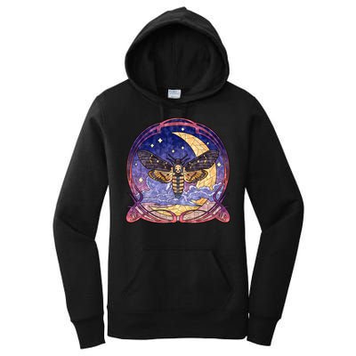 Stained Glass Moth Butterfly Moon Crest Women's Pullover Hoodie
