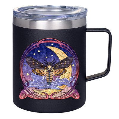 Stained Glass Moth Butterfly Moon Crest 12oz Stainless Steel Coffee Mug