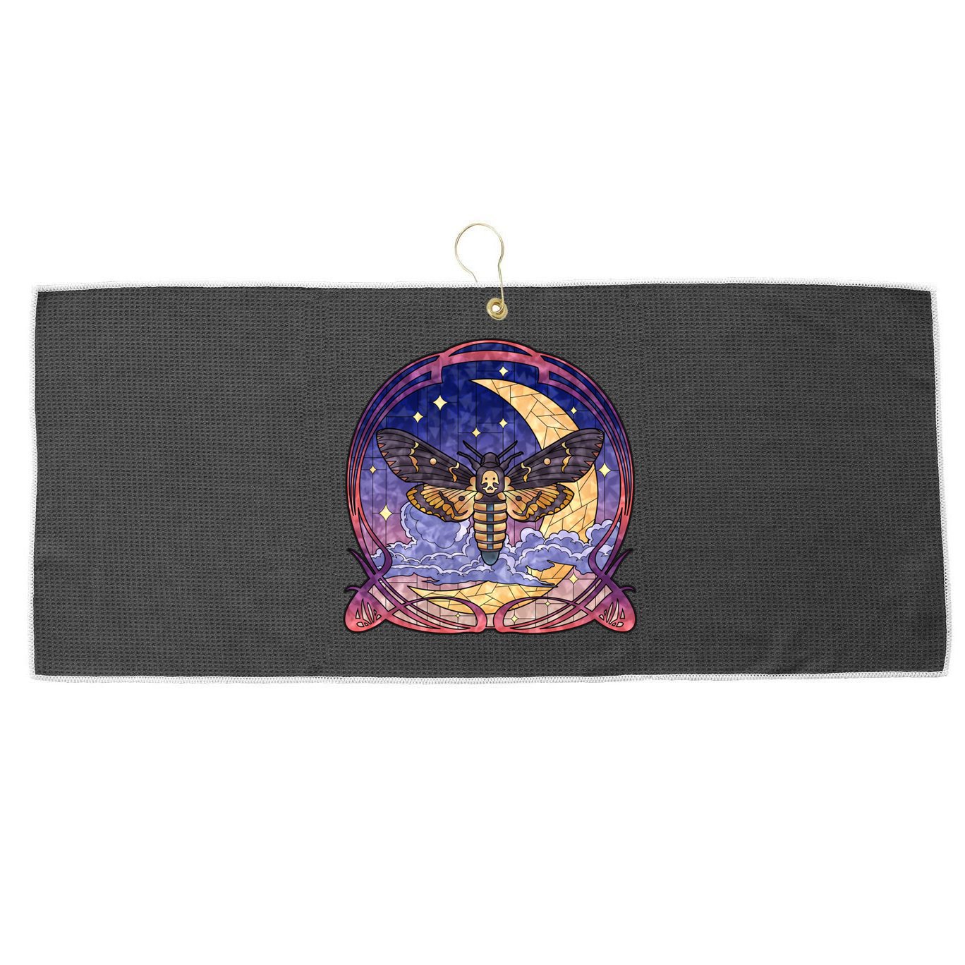 Stained Glass Moth Butterfly Moon Crest Large Microfiber Waffle Golf Towel