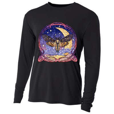 Stained Glass Moth Butterfly Moon Crest Cooling Performance Long Sleeve Crew