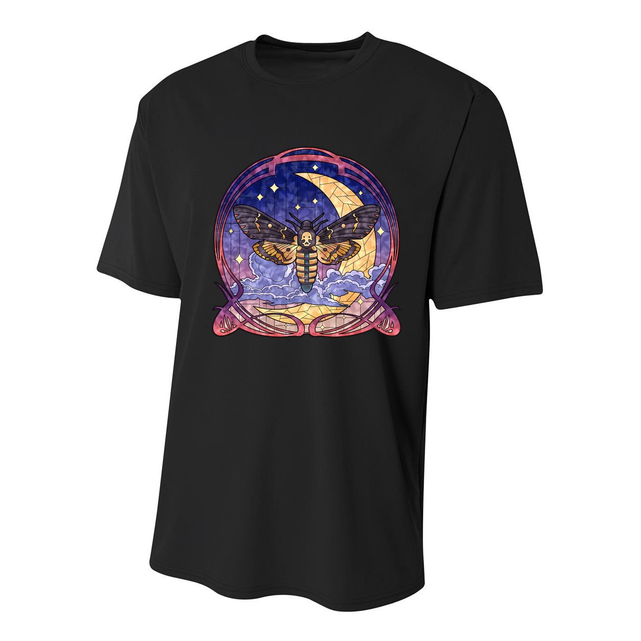 Stained Glass Moth Butterfly Moon Crest Youth Performance Sprint T-Shirt