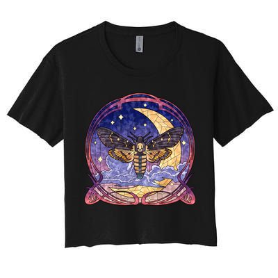 Stained Glass Moth Butterfly Moon Crest Crop Top