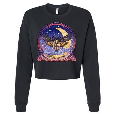 Stained Glass Moth Butterfly Moon Crest Cropped Pullover Crew