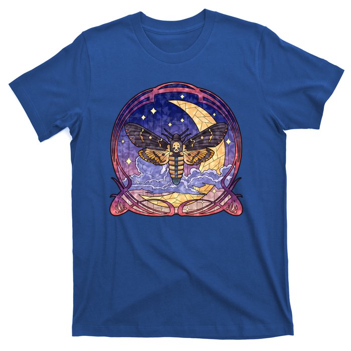 Stained Glass Moth Butterfly Moon Crest T-Shirt