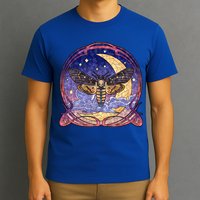 Stained Glass Moth Butterfly Moon Crest T-Shirt