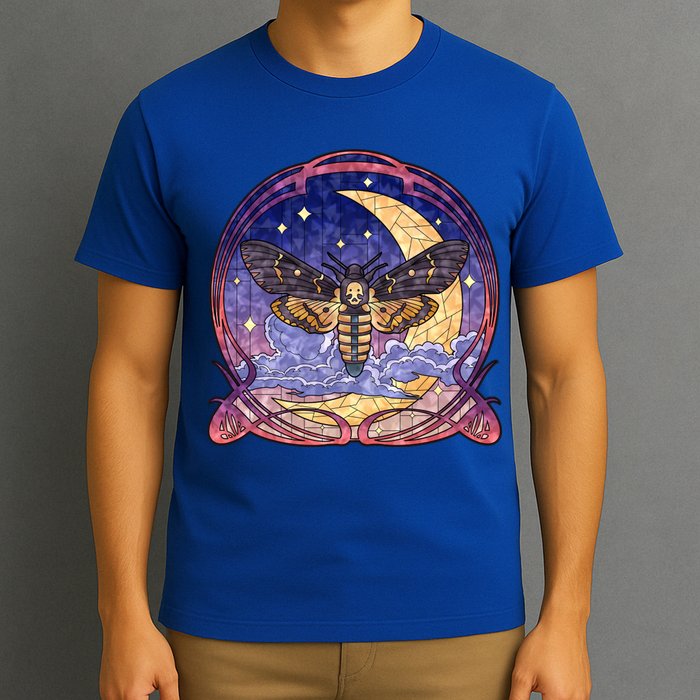 Stained Glass Moth Butterfly Moon Crest T-Shirt