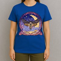 Stained Glass Moth Butterfly Moon Crest T-Shirt