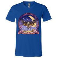 Stained Glass Moth Butterfly Moon Crest V-Neck T-Shirt