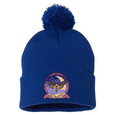 Stained Glass Moth Butterfly Moon Crest Pom Pom 12in Knit Beanie