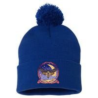Stained Glass Moth Butterfly Moon Crest Pom Pom 12in Knit Beanie
