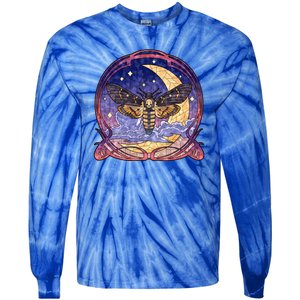 Stained Glass Moth Butterfly Moon Crest Tie-Dye Long Sleeve Shirt