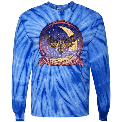 Stained Glass Moth Butterfly Moon Crest Tie-Dye Long Sleeve Shirt