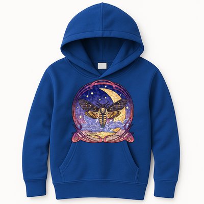 Stained Glass Moth Butterfly Moon Crest Kids Hoodie