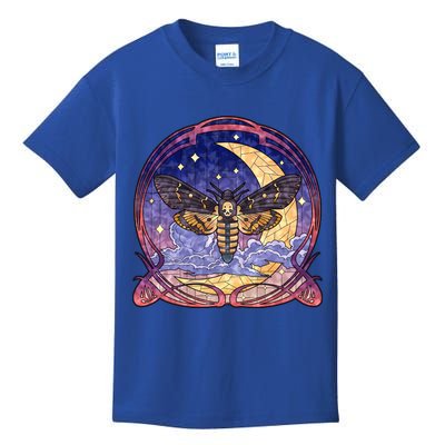 Stained Glass Moth Butterfly Moon Crest Kids T-Shirt