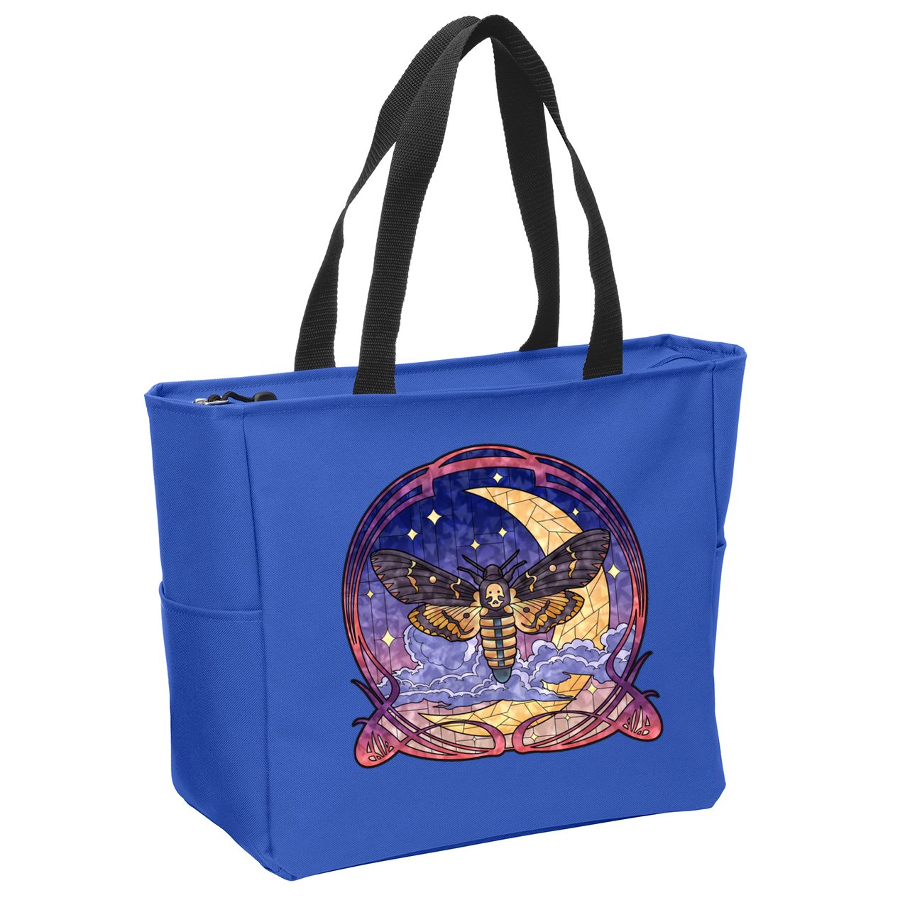 Stained Glass Moth Butterfly Moon Crest Zip Tote Bag