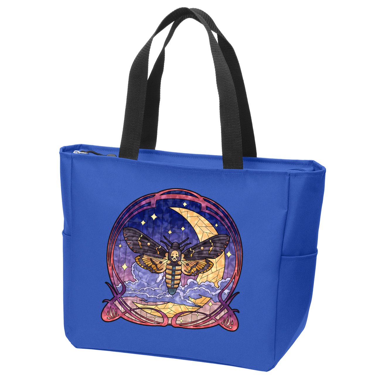 Stained Glass Moth Butterfly Moon Crest Zip Tote Bag