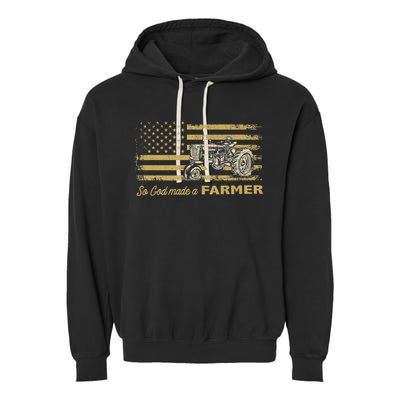 So God Made A Farmer USA Flag Patriotic Farming Gift Farmer Garment-Dyed Fleece Hoodie
