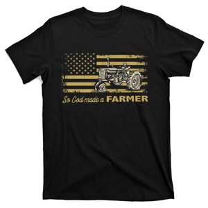 So God Made A Farmer USA Flag Patriotic Farming Gift Farmer T-Shirt