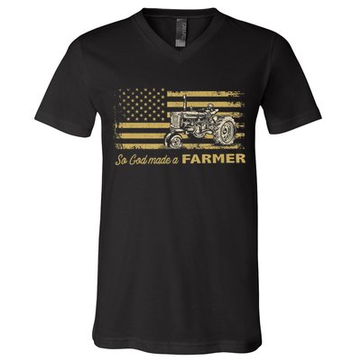 So God Made A Farmer USA Flag Patriotic Farming Gift Farmer V-Neck T-Shirt