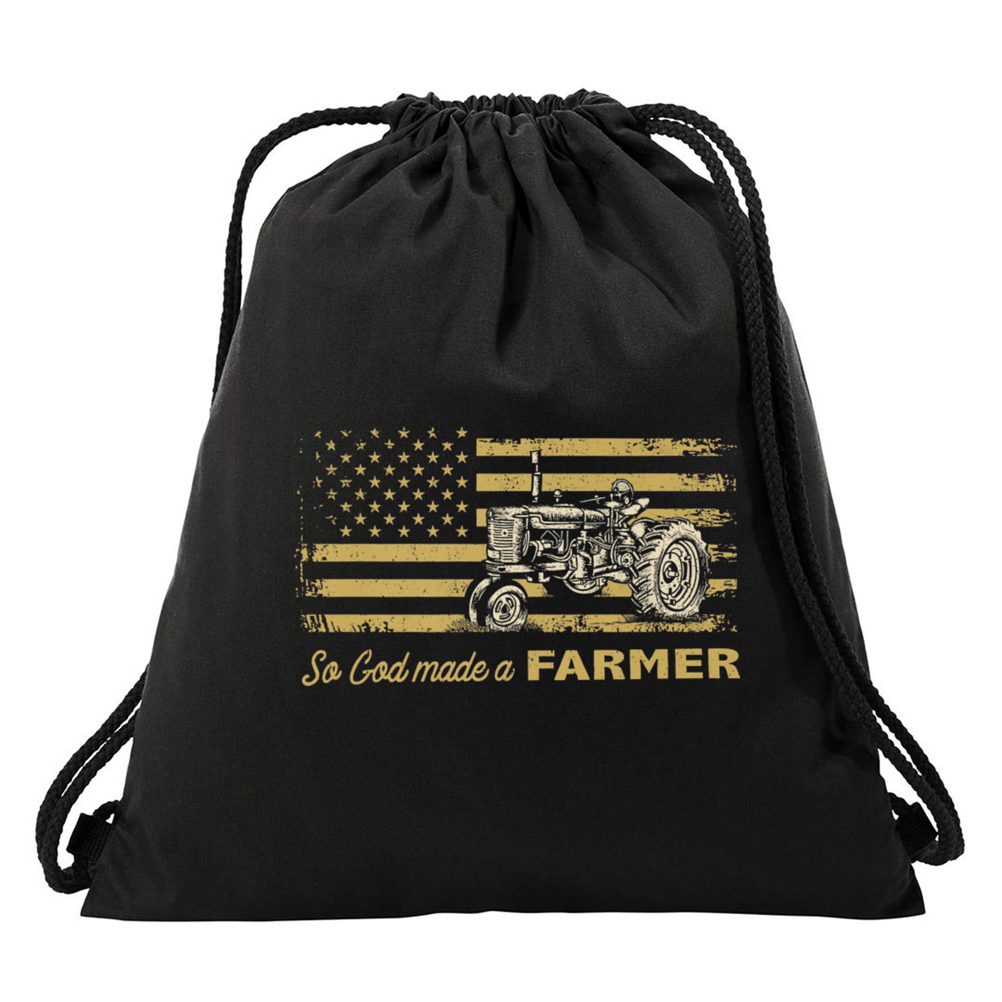 So God Made A Farmer USA Flag Patriotic Farming Gift Farmer Drawstring Bag