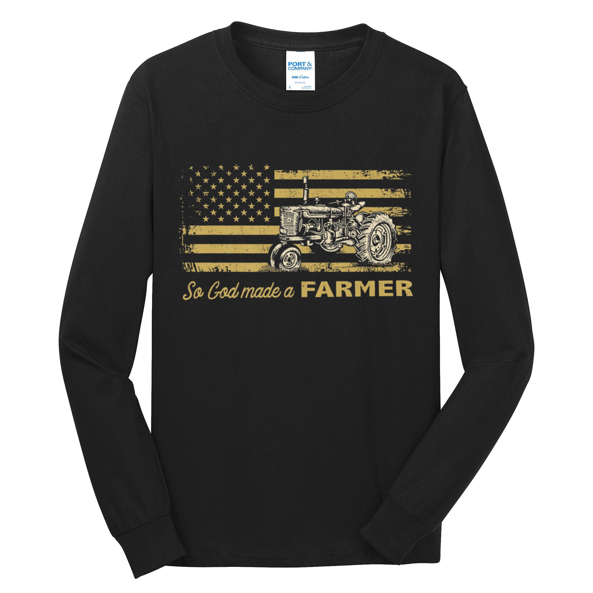 So God Made A Farmer USA Flag Patriotic Farming Gift Farmer Tall Long Sleeve T-Shirt