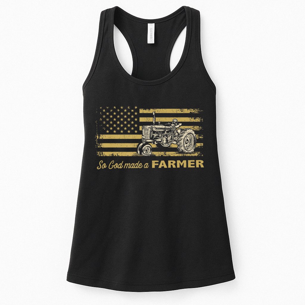 So God Made A Farmer USA Flag Patriotic Farming Gift Farmer Womens Tank Top